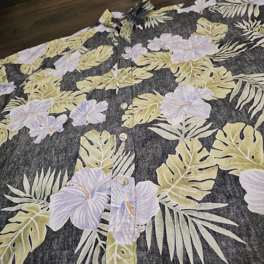 Tori Richard XL Hawaiian Shirt‎ Black Burnt Out Floral Blue Green Aloha - Picture 2 of 8